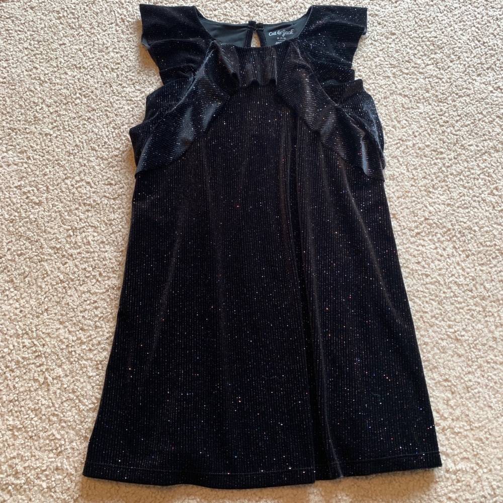 GIRLS 7/8 BLACK VELVET DRESS W/ COLORFUL GLITTER